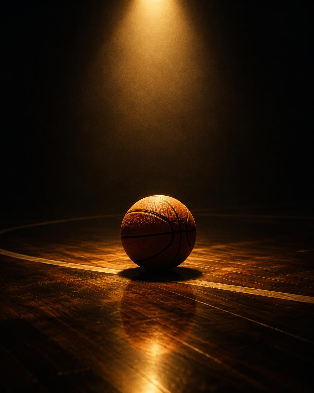 Basketball under a single spotlight